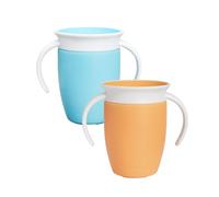 Munchkin Tasses Miracle 360 Bébé | Gobelet à Flux Libre pour Tout-Petits | Tasse d'Apprentissage | Sans BPA | Sans Déversement | Bouteille d'Eau | 207 ml |6m+ | Pack de 2 | Bleu/Orange