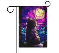 Munckhin Cat Stained Glass Yard Flags Double Sided Garden Flags Supply Wedding Birthday Day Decorations Outdoor 12.6in''×18.5in''"