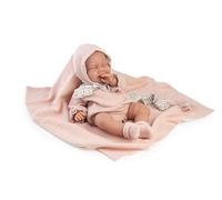 Muñecas Antonio Juan - Lluna avec capotite, poupée bébé avec Corps rembourré Doux, Rose avec détails en Dentelle Blanche, Couverture et Accessoires Inclus