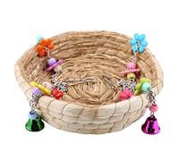 MUNEFE Bird Toy Swent Nest, Grand Jouet Swing à Oiseaux avec Cloches, nid d'oiseau Jouet de lit de balançoire avec Paille tissée en Cloche pour Oiseaux