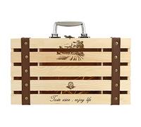 MUNEFE Boîte à vin décorative en bois avec couvercle à charnière, boîte à vin rouge en bois, boîte à vin creuse droite pour 2 bouteilles de vin