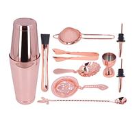 MUNEFE Ensemble de mélangeur de Boissons en Acier Inoxydable, Ensemble de Shaker à Cocktail, Outil de mélange de Cocktails, Outil de Barre en Acier Inoxydable 11 pièces pour la (Or Rose)