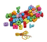 MUNEFE Perles de laçage de l'alphabet, Perles de laçage en Bois, Perles de laçage en Bois avec Cordes pour Les Parents pour Enfants (51 pc)