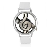 MUNEFE Round Cadran analogique Montre la Poignet de Quartz, 2 Couleurs Wartz de Couple analogique, Round Hollow Musical Note Dial pour Les Amoureux (Blanc)