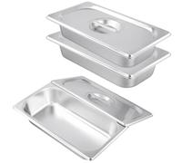 MUNGHOK Lot de 3 Bacs Gastronomiques en Inox avec Couvercles - Bac Inox Alimentaire 32,5 x 17,5 x 6,5 cm - Plat Rectangulaire pour Paner, Mariner et Servir - Gastronorm 1/3