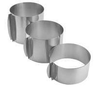 MUNGHOK Lot de 3 Cercles à gâteau en Acier Inoxydable réglables en Hauteur - 16 à 30 cm - avec échelle - 8,5 cm, 12 cm, 15 cm de Haut - Cercle à Patisserie reglable - Anneau de Cuisson Rond