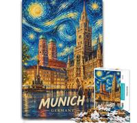 Munich Germany Cityscape Starry Night Style Puzzle, 1000 pièces | Pour une pause tranquille entre semaine et w nd : ce puzzle adulte 1000 pièces peut se faire seul ou se partager.