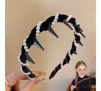 Munichsunny Vintage High Cranium Artificial Pearl Hairband, Yulyoie High Cranium Headbands for Women with Teeth. Stylish Bling Hair Hoop for Wedding,Party Or Daily Wear (Black)
