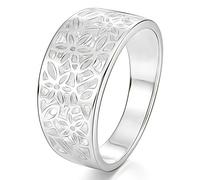 MunkiMix 925 Argent Fin 925/1000 Bague Anneau Bague Fleur Modèle Feuille Filigrane Mariage Taille 57 Femme