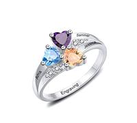 MunkiMix Bague en Argent Sterling 925 Personnalisée Gravure 2/3/4 Nom Texte Personnalisé avec Pierres de Naissance pour Les Femmes Saint Valentin Fête des Mères Bijoux Cadeau (3 Prénoms, Taille 64)