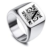 MunkiMix Bagues pour Hommes Bague Chevalière Carrée en Acier Inoxydable Cadeau de Saint Valentin Personnalisé pour Lui Homme, Bagues de Mariage et Bague en Argent avec Gravure
