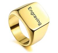 MunkiMix Bagues pour Hommes Bague Chevalière Carrée en Acier Inoxydable Cadeau de Saint Valentin Personnalisé pour Lui Homme, Bagues de Mariage et Bague en Or avec Gravure