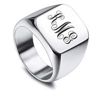 MunkiMix Bagues pour Hommes Bague Chevalière Carrée en Acier Inoxydable Cadeau de Saint Valentin Personnalisé pour Lui Homme, Bagues de Mariage et Bague en Argent avec Gravure