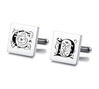 MunkiMix Boutons de Manchette Homme Personnalisé Initiales/Texte/Photo Gravés sur Mesure Boutons de Manchette Classiques pour Hommes en Acier Inoxydable pour Marié Mariage Affaires -B2