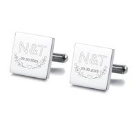 MunkiMix Boutons de Manchette Homme Personnalisé Initiales/Texte/Photo Gravés sur Mesure Boutons de Manchette Classiques pour Hommes en Acier Inoxydable pour Marié Mariage Affaires -B4