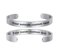 MunkiMix Bracelet Manchette Personnalisé pour Femme Texte/Phrases Inspirantes/Date Personnalisé Bracelets en Acier Inoxydable Cadeaux Personnalisés pour la Petite Amie (Argent, 64 mm Diamètre)