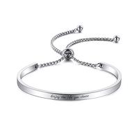 MunkiMix Bracelet Personnalisé Femme Texte/Nom/Date Personnalisé Bracelet Acier Inoxydable Filles Cadeaux d'anniversaire Cadeaux pour Adolescentes Cadeaux Personnalisés Amis Sœur
