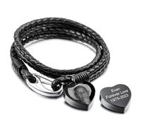 MunkiMix Bracelet Urne Personnalisé pour Femmes Hommes Bracelet Funéraire en Cuir avec Photo Nom Bijou Urne Funéraire pour un être Cher Souvenir des Cendres avec Kit de Remplissage -B2: 8 Pouce
