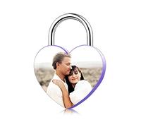 MunkiMix Cadenas de Cœur, Personnalisé Gravé avec Photo, Nom, Date, pour Petit Ami, Amie, Pont d'amour, Cadenas en Alliage avec Clé, Cadeau de Relation pour la Saint-Valentin