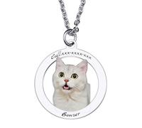 MunkiMix Collier Photo Personnalisé en Acier Inoxydable avec Chien Chat Image Gravée en Couleur/Noir＆Blanc Personnalisé pour Amoureux des Animaux/Hommes/Femmes Pendentif Mémorial Rond/en Forme Coeur