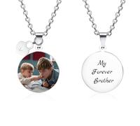 MunkiMix Collier Photo Personnalisé pour Homme Femme Gravure Photo/Nom/Date Pendentif Cœur/Cercle en Acier Inoxydable avec Breloque Cadenas/Clé Bijoux Commémoratifs pour Couples Amis - A1