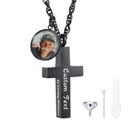 MunkiMix Colliers Funéraires Personnalisés avec Croix Pendentif Croix en Acier Inoxydable Collier Souvenir pour Cendres pour Homme Femme Bijoux Funéraires Commémoratifs In Loving Memory - A2