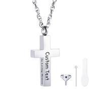 MunkiMix Colliers Funéraires Personnalisés avec Croix Pendentif Croix en Acier Inoxydable Collier Souvenir pour Cendres pour Homme Femme Bijoux Funéraires Commémoratifs In Loving Memory - B1