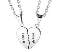 MunkiMix Nom Personnalisé Texte Date 2 Colliers Demi-Cœur Cadeaux pour Femmes Petite Amie Meilleur Ami Maman Filles Adolescents Amoureux Couples Petit Ami Saint Valentin avec Pierre de Naissance