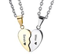 MunkiMix Nom Personnalisé Texte Date 2 Colliers Demi-Cœur Cadeaux pour Femmes Petite Amie Meilleur Ami Maman Filles Adolescents Amoureux Couples Petit Ami Saint Valentin avec Pierre de Naissance