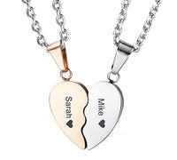 MunkiMix Nom Personnalisé Texte Date 2 Colliers Demi-Cœur Cadeaux pour Femmes Petite Amie Meilleur Ami Maman Filles Adolescents Amoureux Couples Petit Ami Saint Valentin avec Pierre de Naissance