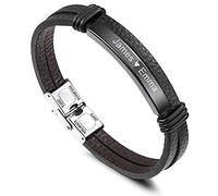 MunkiMix Nom Personnalisé Texte Date Bracelets Cadeaux pour Hommes Garçons Petit Ami Frères Fête des Pères Couples Bracelet Tressé Cuir Personnalisable en Acier Inoxydable ID Tag Bijoux