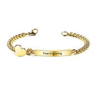 MunkiMix Personnalisés Bracelets Gravure Nom Identification Bar Bracelet pour Femmes Filles en Acier Inoxydable Cheville Lien avec Coeur Tag Amitié Demoiselle d'honneur Cadeaux Bijoux Fête des Mères
