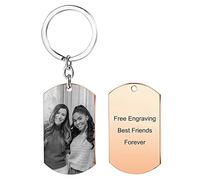 MunkiMix Porte Clef Personnalisable Porte Clé Personnalisé Gravure Photo/Date/Texte Acier Inoxydable Personnalisé Image pour Hommes Femmes (D2)