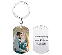 MunkiMix Porte Clef Personnalisable Porte Clé Personnalisé Gravure Photo/Date/Texte Acier Inoxydable Personnalisé Image pour Hommes Femmes (A1)