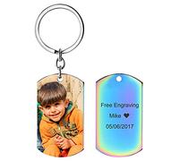 MunkiMix Porte Clef Personnalisable Porte Clé Personnalisé Gravure Photo/Date/Texte Porte Cles Personnalisée Acier Inoxydable Porte-clés Personnalisé Image pour Hommes Femmes Garçons Filles (F1)