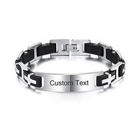 MunkiMix Texte Personnalisé Hommes Bracelets Cadeaux Personnalisables pour Hommes Garçons Petit Ami Papa Frères en Acier Inoxydable Lien Tag ID Bracelet Bijoux