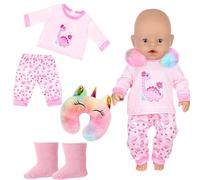 MUNKST Ensemble de vêtements de poupée de 45,7 cm, accessoires de poupée avec haut dinosaure rose, pantalon, oreiller en forme de U et chaussettes, jolie tenue pour bébé annabell/bébé né, pour