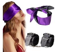 MUNKST Purple Handcuffs Blindfold Set, Adjustable Bed Restraints Adult Toy for Couples, Erotic Bondage Fetish Toy with Eye Mask