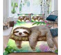 MUNOOR 3 pièces Parure de Lit 2 Personnes Adultes Animal Paresseux Housse de Couette 240x260 en Microfibre Imprimé 3D Animaux Mignons avec Fermeture Éclair avec 2 Taies d'oreiller 50x75cm