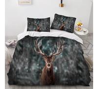 MUNOOR 3 pièces Parure de Lit 2 Personnes Adultes Cerf Housse de Couette 240x260 en Microfibre Imprimé 3D Animaux Sauvages avec Fermeture Éclair avec 2 Taies d'oreiller 50x75cm