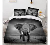MUNOOR 3 pièces Parure de Lit 2 Personnes Adultes éléphant Housse de Couette 240x260 en Microfibre Imprimé 3D Animal avec Fermeture Éclair avec 2 Taies d'oreiller 50x75cm