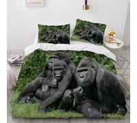 MUNOOR 3 pièces Parure de Lit 2 Personnes Adultes Gorille Housse de Couette 240x260 en Microfibre Imprimé 3D Animal avec Fermeture Éclair avec 2 Taies d'oreiller 50x75cm