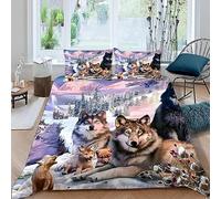 MUNOOR 3 pièces Parure de Lit 2 Personnes Adultes Loup Housse de Couette 240x260 en Microfibre Imprimé 3D Animaux De La Forêt avec Fermeture Éclair avec 2 Taies d'oreiller 50x75cm