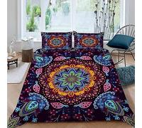 MUNOOR 3 pièces Parure de Lit 2 Personnes Adultes Mandala Housse de Couette 240x260 en Microfibre Imprimé 3D Bohème Fleuri avec Fermeture Éclair avec 2 Taies d'oreiller 50x75cm