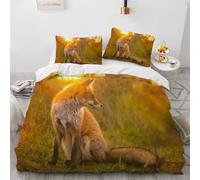 MUNOOR 3 pièces Parure de Lit 2 Personnes Adultes Renard Housse de Couette 240x260 en Microfibre Imprimé 3D Animaux Sauvages avec Fermeture Éclair avec 2 Taies d'oreiller 50x75cm