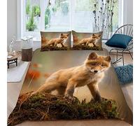 MUNOOR 3 pièces Parure de Lit 2 Personnes Adultes Renard Housse de Couette 240x260 en Microfibre Imprimé 3D Animaux De La Forêt avec Fermeture Éclair avec 2 Taies d'oreiller 50x75cm