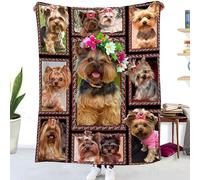 MUNOOR Couverture Flanelle Adulte 150x200cm 3D Yorkshire Terrier Douce et Chaud Plaid Couverture Animaux Fleurs Couverture lit 2 Personnes en Microfibre pour Canapé Salon Bureau