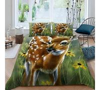 MUNOOR Housse de Couette 140x200 Cerf avec Fermeture Éclair Animaux De La Forêt Parure de Lit 1 Personne Enfant Fille Garçon Microfibre Ensemble de Literie avec 2 Taies d'oreiller