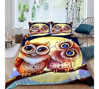 MUNOOR Housse de Couette 140x200 Chouette Dessin Animé avec Fermeture Éclair Animaux Kawaii Parure de Lit 1 Personne Enfant Fille Garçon Microfibre Ensemble de Literie avec 2 Taies d'oreiller