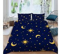 MUNOOR Housse de Couette 140x200 Lune Soleil avec Fermeture Éclair Espace Parure de Lit 1 Personne Enfant Fille Garçon Microfibre Ensemble de Literie avec 2 Taies d'oreiller